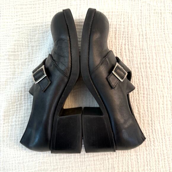 Arizona Chunky Loafer Size 8.5 Black Leather Block Heel Buckle Slip On 90s Y2k - Picture 3 of 9